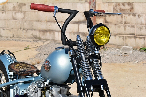 Built the rear fender from a 30s ford truck spare tire cover provided by Mark "the bikes owner". 